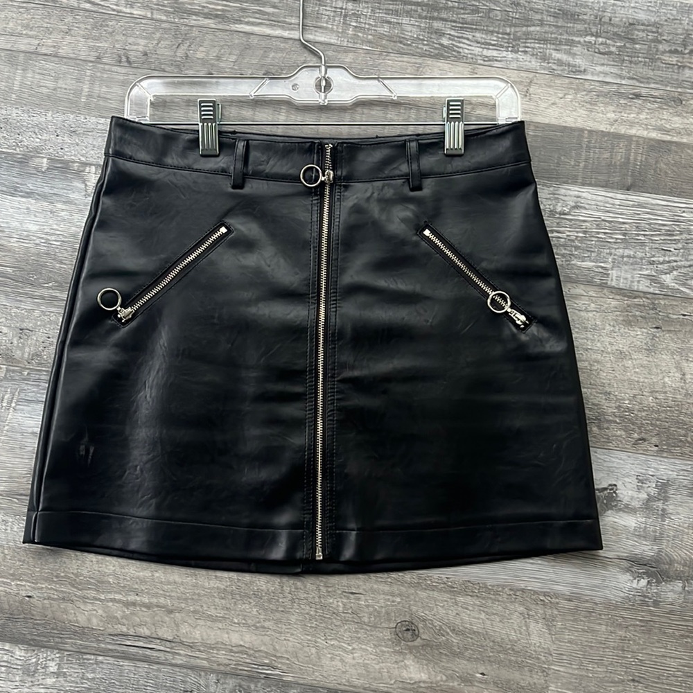 Black Leather Biker Skirt